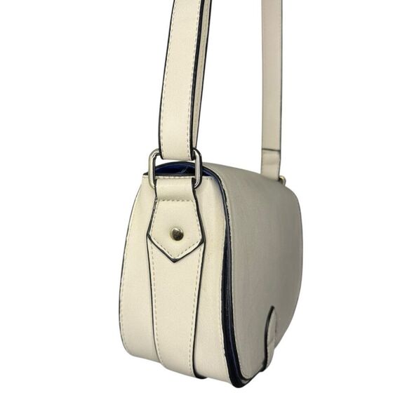 Christian Lacroix Crossbody Shoulder Bag Purse Cream Faux Leather Blue Lining - Picture 4 of 11